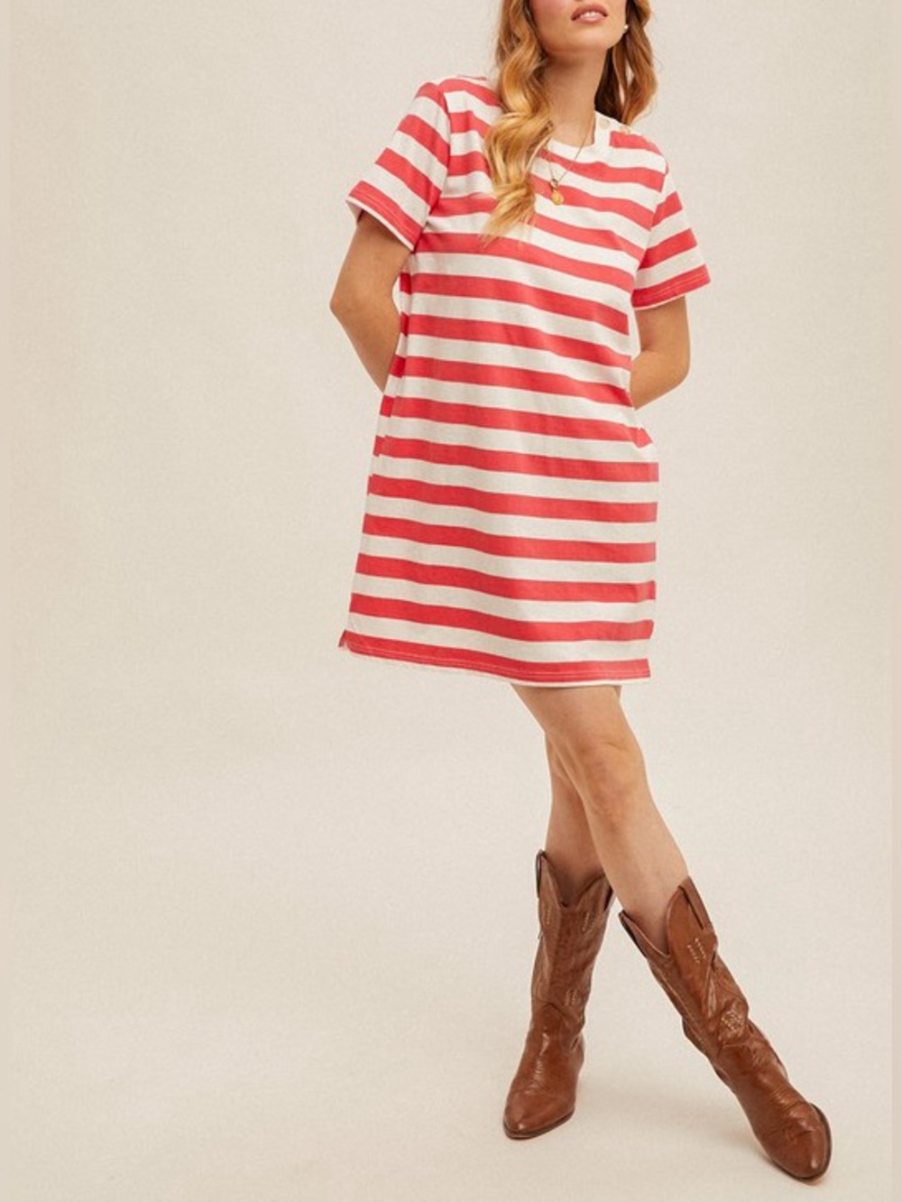 BUTTON DETAILED STRIPE T-SHIRT DRESS - Picture 3 of 3